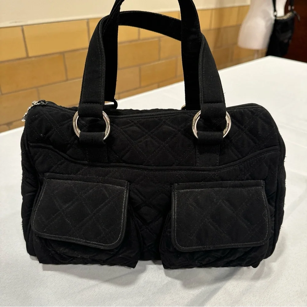 Vera Bradley black cargo microfiber satchel